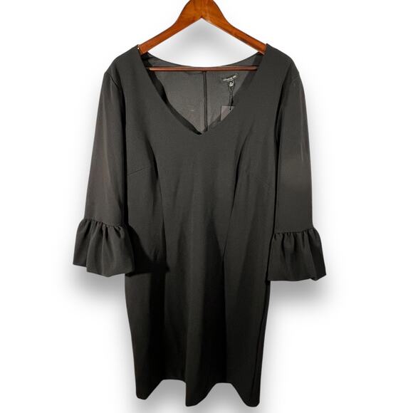 Lafayette 148 NY Black Dress V Neck Bell Sleeve Knee Length Sheath XL NWT - Picture 3 of 10